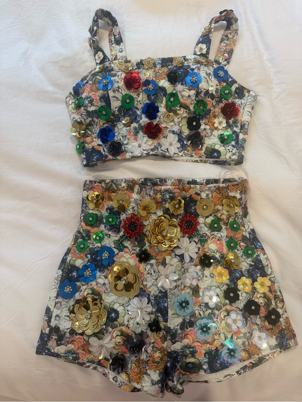 Floral Sequin Two-Piece Kids Costume Set - Multicolor